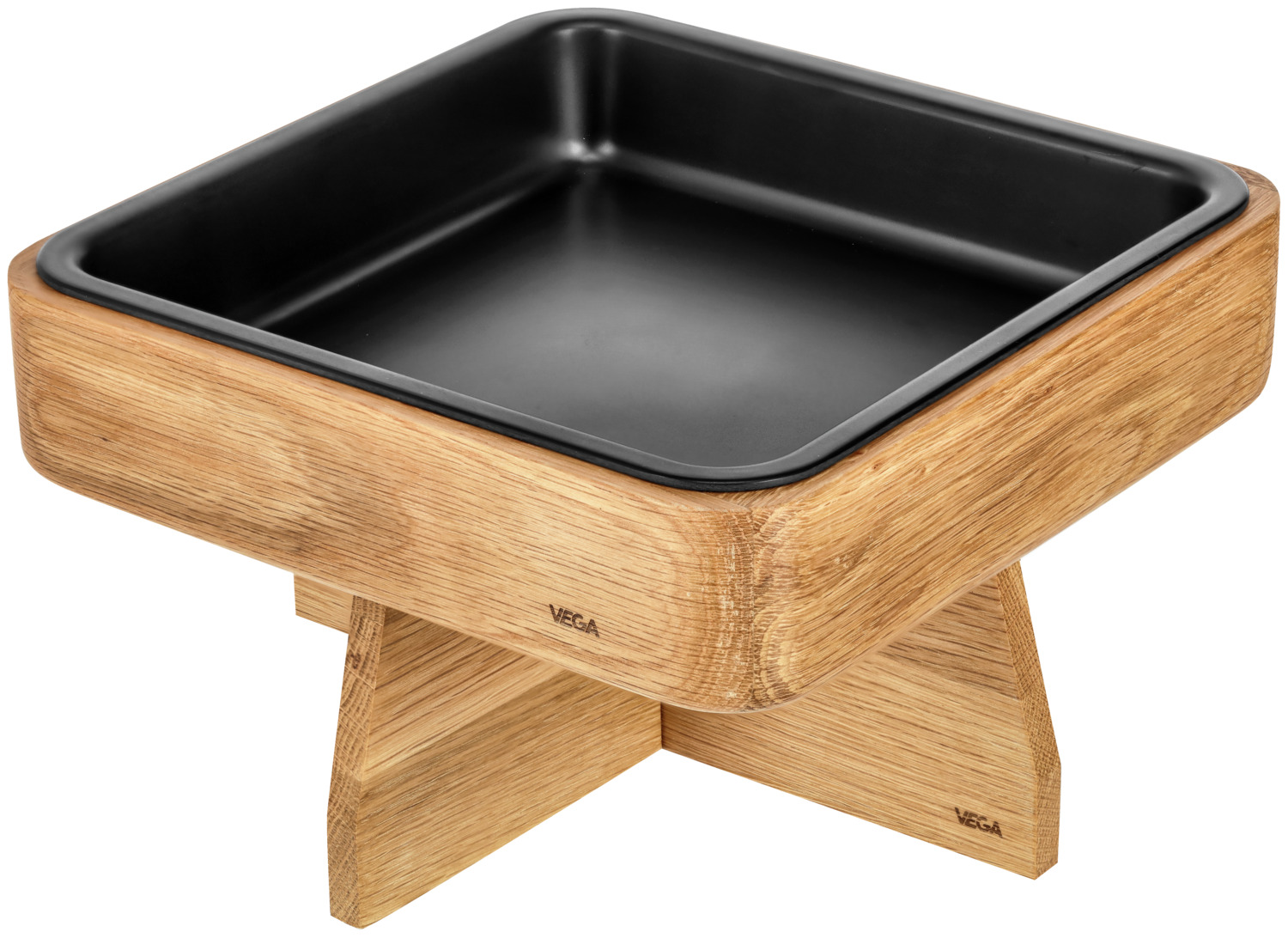 VEGA Fenra Bowl, Oak Wood and Melamine Buffet Presentation Bowl, 25 x 25 x 6.15 cm, Brown, Stackable and Food-Safe
