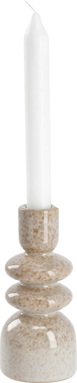 Vega Attila Taper Candle Holder, Speckled Beige-Brown Porcelain, Tiered Rounded Design, 6.6 cm Diameter x 14.3 cm Height