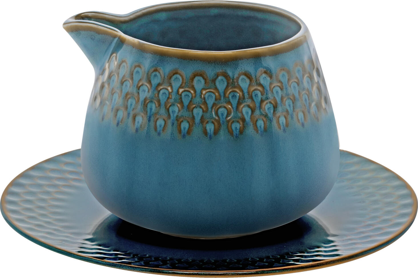 Set de 4 piese Cratere pentru lapte si sos VEGA Aranda, Porcelana Colorata Albastru, 330 ml, Compatibil cu Masina de Spalat Vase si Cuptorul cu Microunde, Decor Special