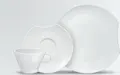 VEGA Contrast White Porcelain Coffee Set of 3 Pieces, Fancy Shape with Edge Cutout, 19cm Plate, 0.16L Cup and 16cm Saucer, Dishwasher and Microwave Safe