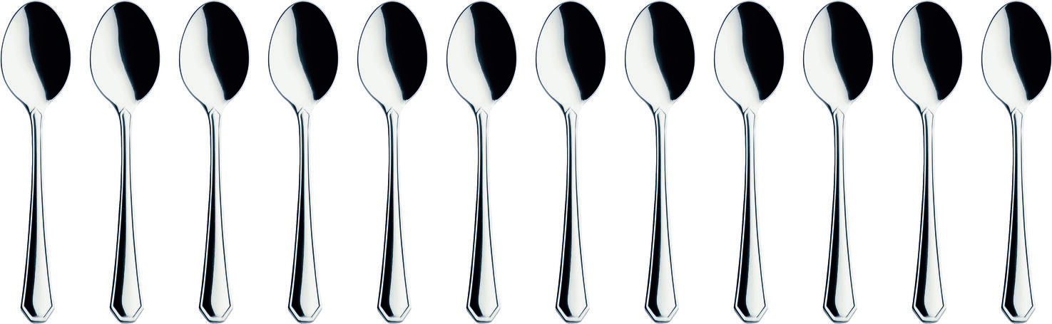 VEGA Tunis Espresso Spoons Set of 12, 18/10 Chrome-Nickel Stainless Steel, Mirror Polished, 11 cm Length, Classic Relief Design, Silver