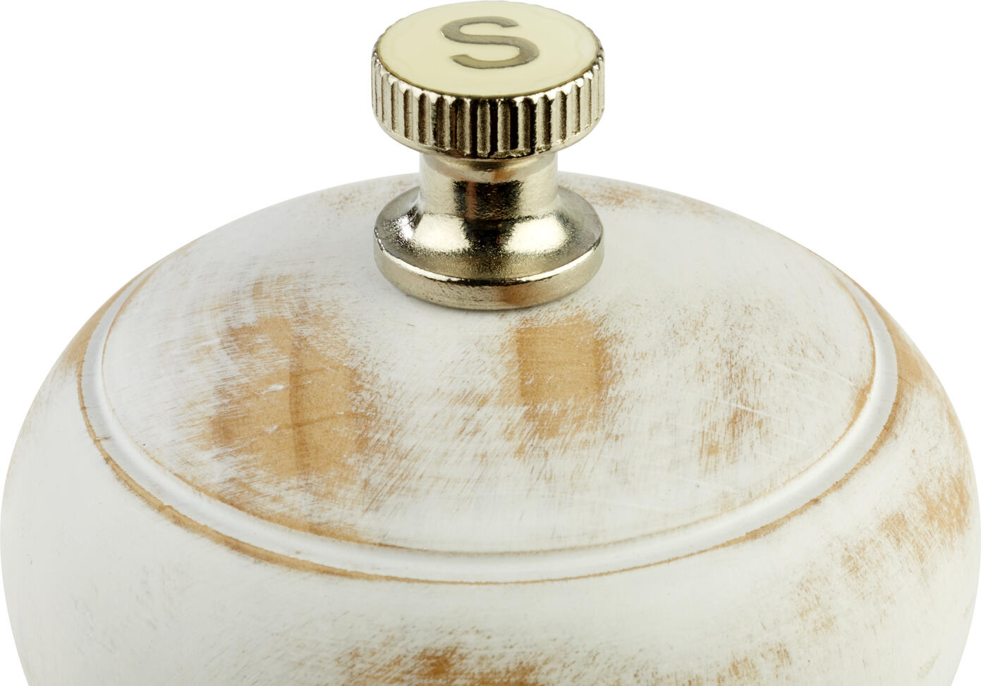 APS Professional Vintage Country Salt Mill, German Beech Wood and Stainless Steel, White Distressed Finish, Adjustable Grind, 5.5 x 15 cm