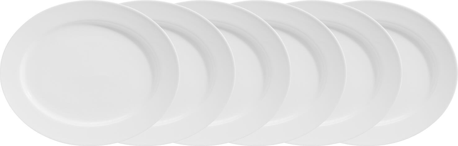 VEGA Base Oval Porcelain Serving Platter, White, 29 x 23.5 x 3 cm, Dishwasher and Microwave Safe, Set of 6
