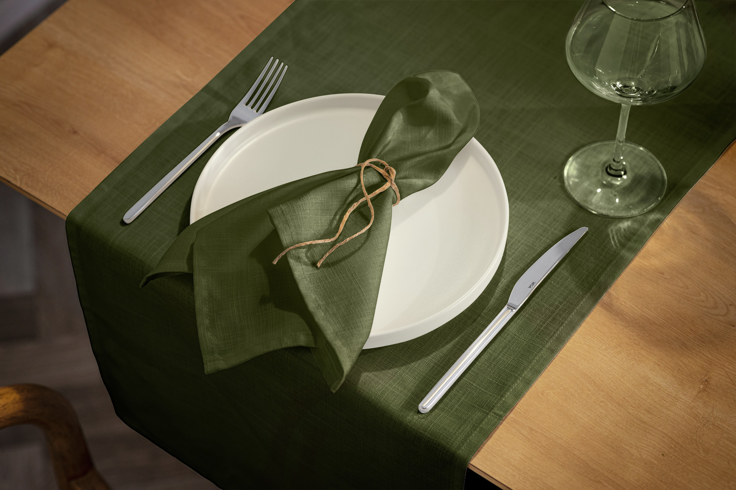 ERWIN M. Ledana Meterware Fabric for Table Runner, 60% Polyester 40% Linen, 320 cm Width, Olive Green, Textured, OEKO-TEX Standard 100