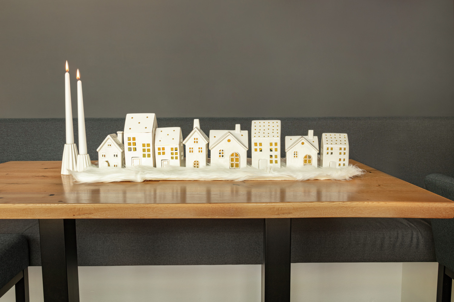 Vega Altone LED Light House, White and Golden Porcelain Decorative Lantern, 10.2 x 7.3 x 12.2 cm, Battery Operated