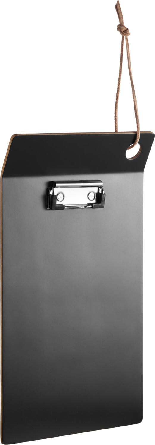 VEGA LUSINI Solutions GmbH Daily menu holder Pacofi with straight edge Tagesspeisekarte Pacofi mit gerader Kante Daily menu holder Pacofi with straight edge; 31.2x17.8x0.4 cm (LxWxH); black Tagesspeisekarte Pacofi mit gerader Kante; 31.2x17.8x0.4 cm (LxBxH); schwarz Daily menu holder made of lacquered molded plywood. With sturdy clip for easy insertion or replacement of the daily menu and leather handle for hanging. Easy to clean, can be wiped clean with a damp cloth. Tagesspeisekarte aus lackiertem Formsperrholz. Mit robuster Klammer zum einfachen Einlegen oder Austauschen des Tagesmenüs und Lederhenkel zum Aufhängen. Pflegeleicht, feucht abwischbar.