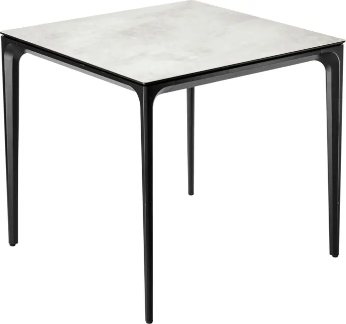 VEGA Linero Outdoor Table, Square 80x80x72 cm, Stone-grey HPL Compact Laminate Top, Black Powder-coated Aluminium Frame, Weatherproof Professional Catering Table