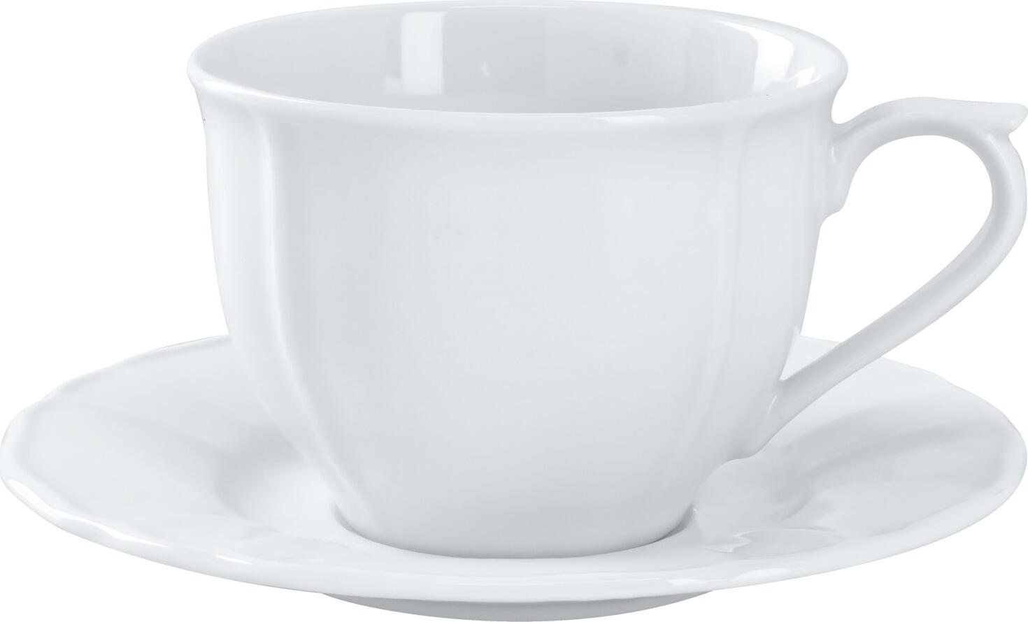 VEGA LUSINI Solutions GmbH Amely Porcelain Coffee Cup, 350 ml, 75 mm Height, White Vintage Design with Relief and Decorative Edges, Dishwasher and Microwave Safe