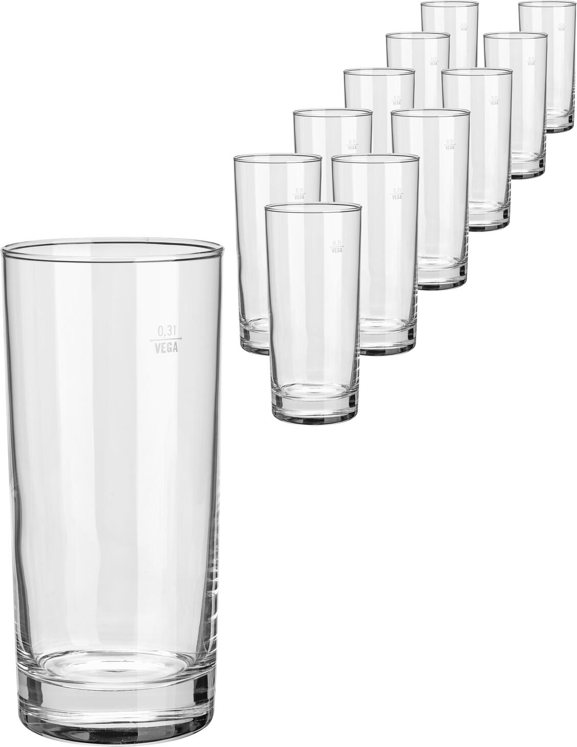 VEGA Regular Drinking Glass Set of 12, 380 ml Transparent Glass, Dishwasher Safe Robust Design, 14.9 cm Height