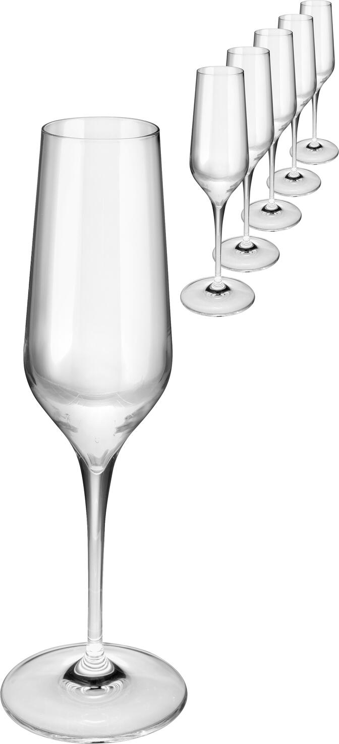 Bormioli Rocco Electra Champagne Glasses Set of 6, 230ml Crystal Glass, High Brilliance, Dishwasher Safe, Transparent
