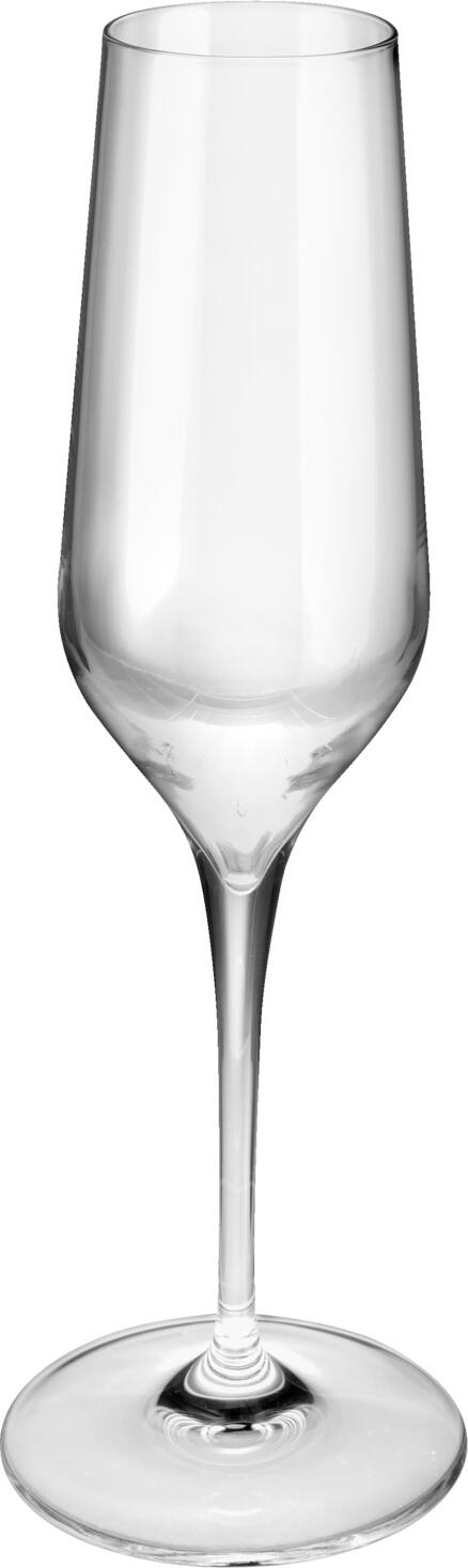 Bormioli Rocco Bormioli Luigi S.p.A. Champagne glass Electra without filling line Sektglas  Electra ohne Eichstrich Champagne glass Electra without filling line; 230 ml, 6.2x4.7x23.5 cm (ØxØxH); transparent; 6 piece / pack Sektglas  Electra ohne Eichstrich; 230 ml, 6.2x4.7x23.5 cm (ØxØxH); transparent; 6 Stück / Pack Elegant crystal glass series in a modern shape. With fine mouth rim. High brilliance, intense sound. Without filling line. Dishwasher safe. Sektglas aus Kristallglas. Spülmaschinenfest.