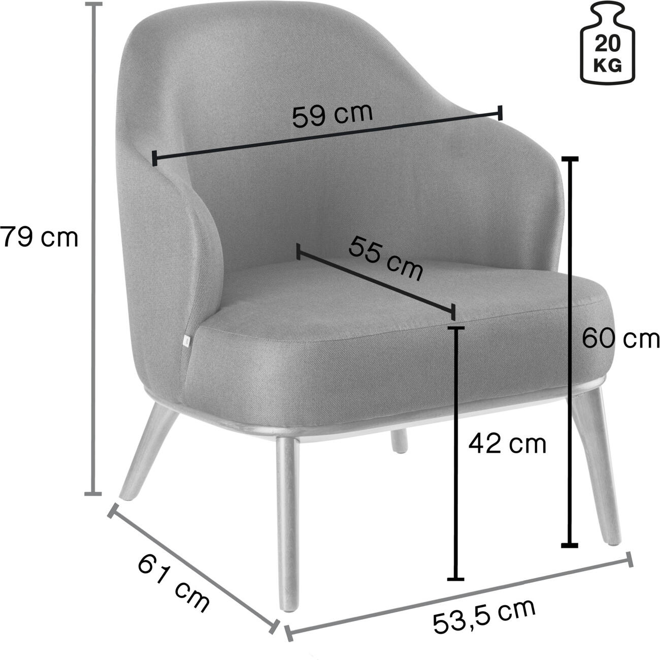 VEGA Gustav Lounge Armchair, Anthracite Polyester Fabric, Beech Wood Frame, 70x78x79 cm, Fire-Retardant Cover
