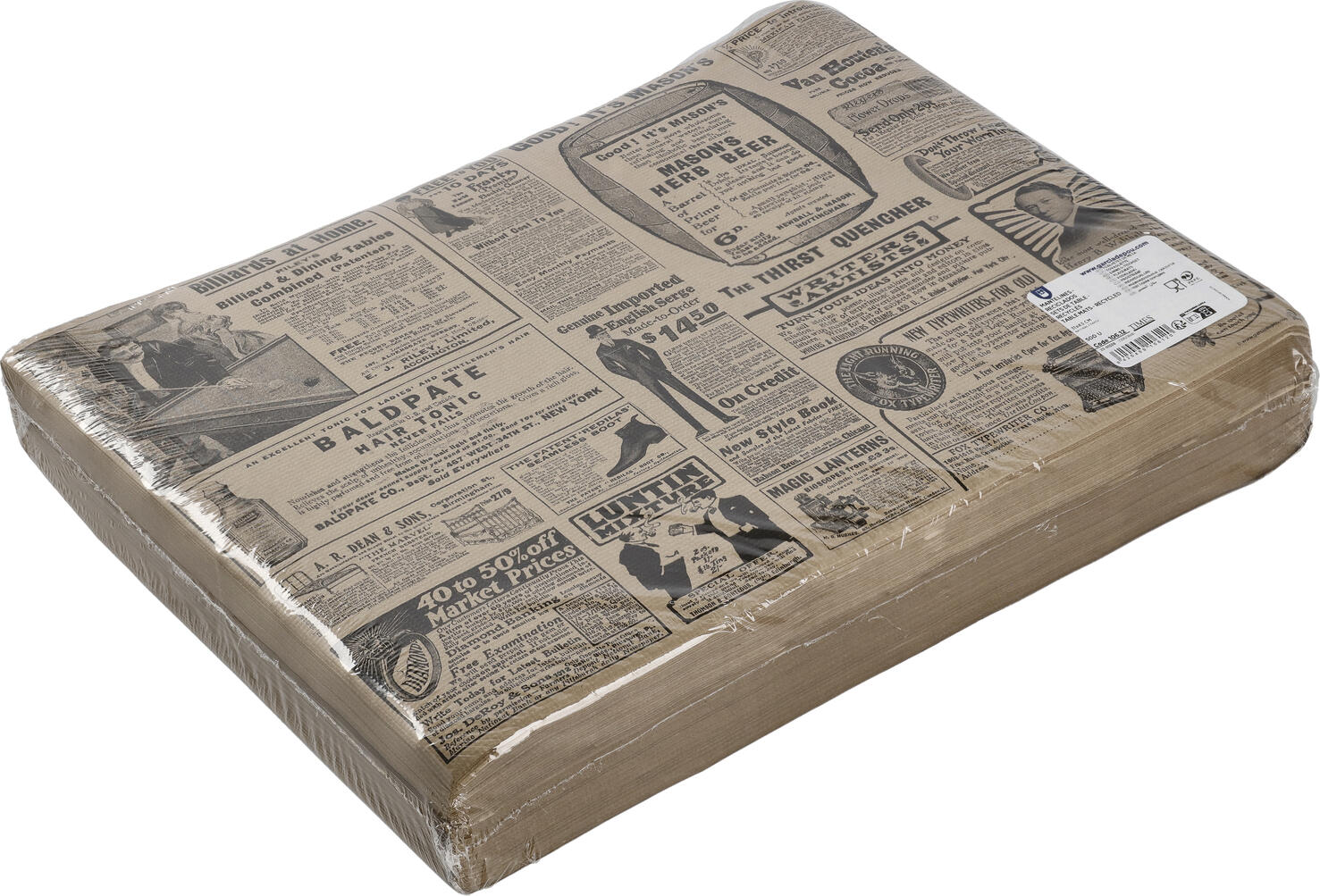 Plase de Masa de Hartie de Unică Folosire Garcia de Pou Menulo, Imprimare Ziar Vintage, Negru/Natural, 31 x 43 cm, 48 g/m², Set de 500 piese