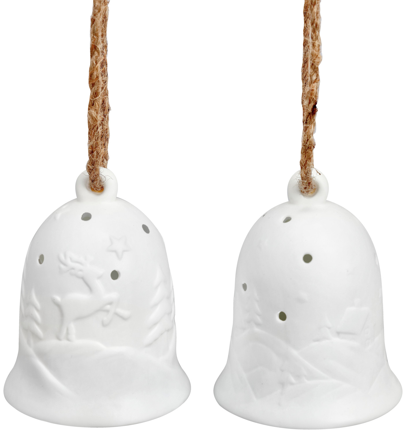 unknown LUSINI Solutions GmbH LED bells Arian 2-piece LED Glocken Arian 2-teilig LED bells Arian 2-piece; 8x10 cm (ØxH); white LED Glocken Arian 2-teilig; 8x10 cm (ØxH); weiß 2x LED porcelain bells with a variety of Christmas motifs.  3x LR44 batteries not included. LED Glocken 2 tlg. ais Porzellan mit unterschiedlichen weihnachtlichen Motiven.  3x LR44 Batterien nicht im Lieferumfang enthalten.