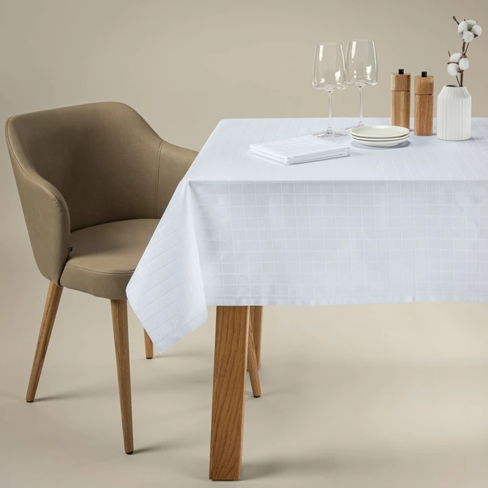 Erwin M. Avella Tablecloth, 100% Mercerised Cotton, Damask Chequered Pattern, Square 130 x 130 cm, White, Boil-proof, OEKO-TEX Standard 100