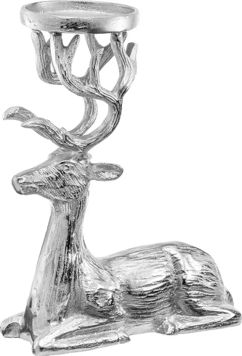 Vega Anouk Candlestick, Lying Deer Design, Cast Aluminum, Silver, 21 x 9.5 x 28 cm