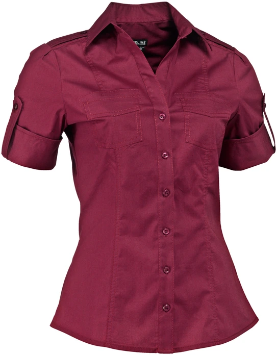 Bluza pentru femei Jobeline Kate, maneca scurta, 98% bumbac 2% spandex, guler V, buzunare la piept, epauleti, OEKO-TEX Standard 100, marime 48 XL