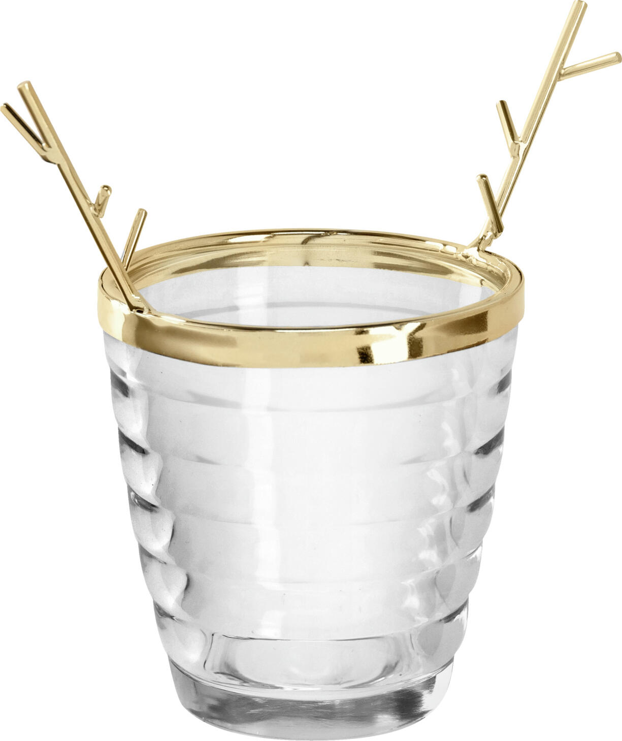 PULSIVA LUSINI Solutions GmbH Tealight holder Oletto Teelichthalter Oletto Tealight holder Oletto; 7.5x13 cm (ØxH); transparent/golden Teelichthalter Oletto; 7.5x13 cm (ØxH); transparent/gold Glass tealight holder with removable antler top. Can therefore be used all year round. Teelichthalter aus Glas, mit abnehmbaren Geweih-Aufsatz. Somit ganzjährig zu verwenden.