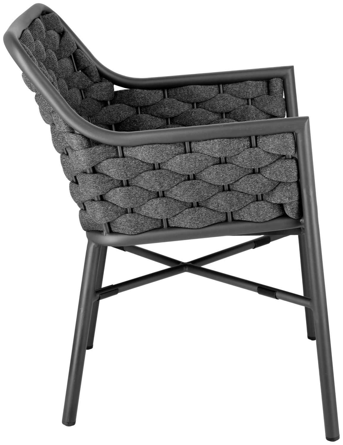 Set de 2 scaune de exterior VEGA Arto, impletitura din sfoara, cadru aluminiu vopsit electrostatic, stivuibile, rezistente UV, 58x62x80 cm, Antracit