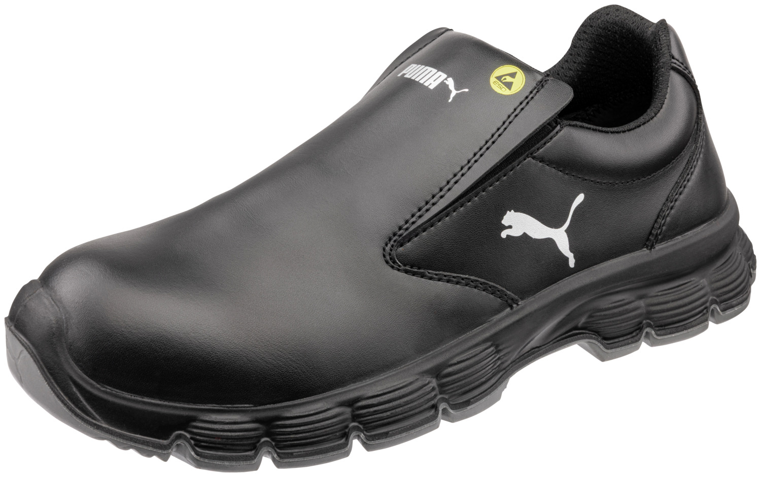 Puma Safety ISM GmbH Safety slippers Float Sicherheitsslipper Float Safety slippers Float; Size EU 46; black Sicherheitsslipper Float; Schuhgröße 46; schwarz Puma Safety Float S2 FO SR Safety Loafers – Comfort, Protection and Slip-Resistant Performance The Puma Safety Float safety loafers combine modern design with reliable protection and maximum comfort. With protection class S2 FO SR in accordance with EN ISO 20345:2022+A1:2024, it is the ideal choice for demanding work environments such as the hospitality sector, care, industry or food processing. Reliable protection with an aluminium toe cap The integrated aluminium toe cap provides reliable protection against impact and compression. The hard-wearing microfibre upper (S2) is water-repellent and particularly easy to care for – ideal for everyday use. Slip-resistant REBOUND outsole for maximum safety The REBOUND Compact PU outsole (SR) impresses with its high material density and long service life. The specially segmented tread pattern ensures optimum grip on wet, slippery and uneven surfaces (SR). Wide lugs around the edges provide additional stability with every step. The integrated midsole with EFFECT.FOAM® technology offers: Up to 60% energy return Reduction in impact on bones and joints by up to 47% Long-lasting cushioning for fatigue-free working Breathable lining for a comfortable foot environment The BreathActive functional lining with a micro-channel system ensures optimal air circulation and effective moisture management. Even during strenuous activities, your feet stay comfortably dry. EVERCUSHION® RELIEF footbed – ergonomics meets comfort. The Evercushion ReliefT footbed consists of several layers of polyurethane and adapts perfectly to the foot: Reliable cushioning in the heel area Reduction of pressure points Long-lasting comfort even with intensive use Support for ergonomic walking and standing Your benefits at a glance: Protection class S2 FO SR in accordance with EN ISO 20345:2022+A1:2024 Aluminium toe cap for reliable protection Water-repellent microfibre upper (S2) Slip-resistant, durable PU outsole (SR) Resistant to fats and oils (FO) EFFECT.FOAM® midsole with high energy return BreathActive functional lining Ergonomic Evercushion ReliefT footbed Unisex – suitable for men and women Conclusion: The Puma Safety Float safety slip-on is the perfect combination of safety, comfort and slip resistance. Ideal for anyone looking for a comfortable, closed-toe work slip-on with toe protection for long working days. Puma Safety Sicherheitsslipper Float S2 FO SR – Komfort, Schutz und rutschfeste Performance Der Puma Safety Float Sicherheitsslipper vereint modernes Design mit zuverlässigem Schutz und maximalem Tragekomfort. Mit der Schutzklasse S2 FO SR nach EN ISO 20345:2022+A1:2024 ist er die ideale Wahl für anspruchsvolle Arbeitsbereiche wie Gastronomie, Pflege, Industrie oder Lebensmittelverarbeitung. Zuverlässiger Schutz mit Aluminiumkappe Die integrierte Aluminiumkappe schützt zuverlässig vor Stoß- und Druckeinwirkungen. Das strapazierfähige Mikrofaser-Obermaterial (S2) ist wasserabweisend und besonders pflegeleicht – ideal für den täglichen Einsatz. Rutschhemmende REBOUND Laufsohle für maximale Sicherheit Die REBOUND Compact PU-Laufsohle (SR) überzeugt durch ihre hohe Materialdichte und lange Lebensdauer. Das speziell segmentierte Profil sorgt für optimalen Grip auf nassen, glatten und unebenen Böden (SR). Breite Stollen im Randbereich gewährleisten zusätzliche Stabilität bei jeder Bewegung. Die integrierte Zwischensohle mit EFFECT.FOAM® Technologie bietet: Bis zu 60 % Energierückgabe Reduzierung der Stoßbelastung auf Knochen und Gelenke um bis zu 47 % Dauerhafte Dämpfung für ermüdungsfreies Arbeiten Atmungsaktives Innenfutter für ein angenehmes Fußklima Das BreathActive Funktionsfutter mit Mikrokanal-System sorgt für optimale Luftzirkulation und effektives Feuchtigkeitsmanagement. Selbst bei schweißtreibenden Tätigkeiten bleiben die Füße angenehm trocken. EVERCUSHION® RELIEF Fußbett – Ergonomie trifft Komfort. Das Evercushion ReliefT Fußbett besteht aus mehreren Polyurethan-Schichten und passt sich optimal dem Fuß an: Zuverlässige Dämpfung im Fersenbereich Reduzierung von Druckpunkten Lang anhaltender Komfort auch bei intensiver Nutzung Unterstützung für ein ergonomisches Gehen und Stehen Ihre Vorteile auf einen Blick: Schutzklasse S2 FO SR nach EN ISO 20345:2022+A1:2024 Aluminiumkappe für zuverlässigen Schutz Wasserabweisendes Mikrofaser-Obermaterial (S2) Rutschhemmende, langlebige PU-Laufsohle (SR) Beständig gegen Fette und Öle (FO) EFFECT.FOAM® Zwischensohle mit hoher Energierückgabe Atmungsaktives BreathActive Funktionsfutter Ergonomisches Evercushion ReliefT Fußbett Unisex – geeignet für Damen und Herren Fazit: Der Puma Safety Float Sicherheitsslipper ist die perfekte Kombination aus Sicherheit, Komfort und Rutschfestigkeit. Ideal für alle, die einen bequemen, geschlossenen Arbeitsslipper mit Zehenschutz für lange Arbeitstage suchen.