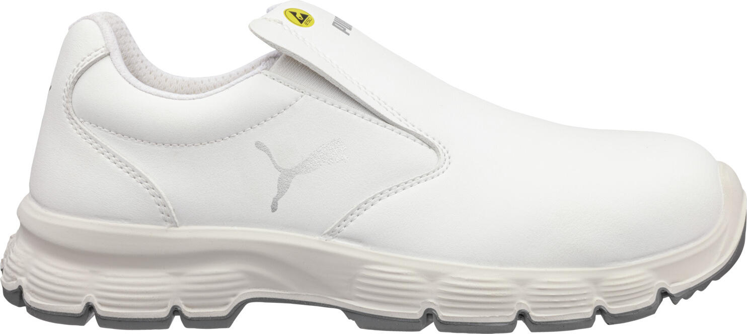 Mocasini de protectie Puma Safety Float S2 FO SR, cu Barlan de Aluminiu, Microfibra Rezistenta la Apa, Talpa EFFECT.FOAM, Albi, EN ISO 20345:2022+A1:2024
