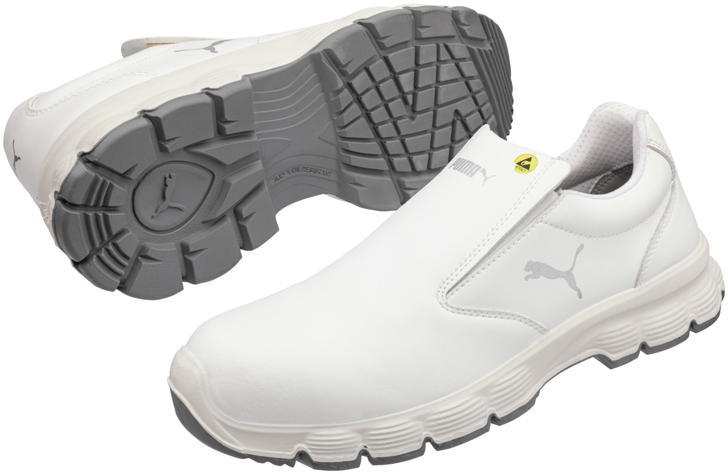 Mocasini de protectie Puma Safety Float S2 FO SR, cu Barlan de Aluminiu, Talpa EFFECT.FOAM, Microfibra Rezistenta la Apa, ESD, Albi