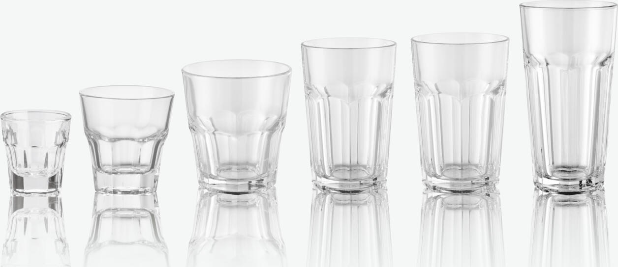 Set de 24 piese Pahare Long Drink Pasabahce Casablanca, 400ml Sticla Temperata Transparenta, Stivuibile si Rezistente la Masina de Spalat, 13cm