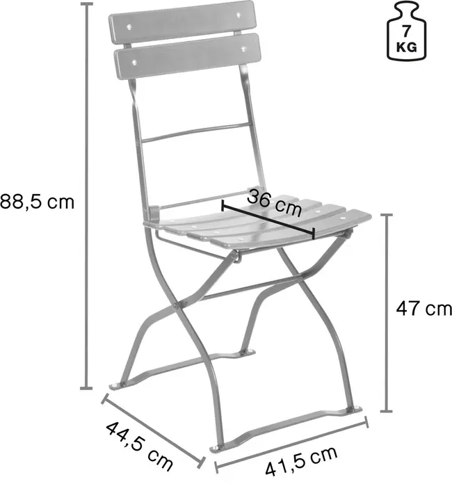Set de 2 scaune pliabile de gradina VEGA Bavaria, cadru din otel galvanizat, lemn de frasin glazurat, negru si castaniu, rezistente la intemperi iz