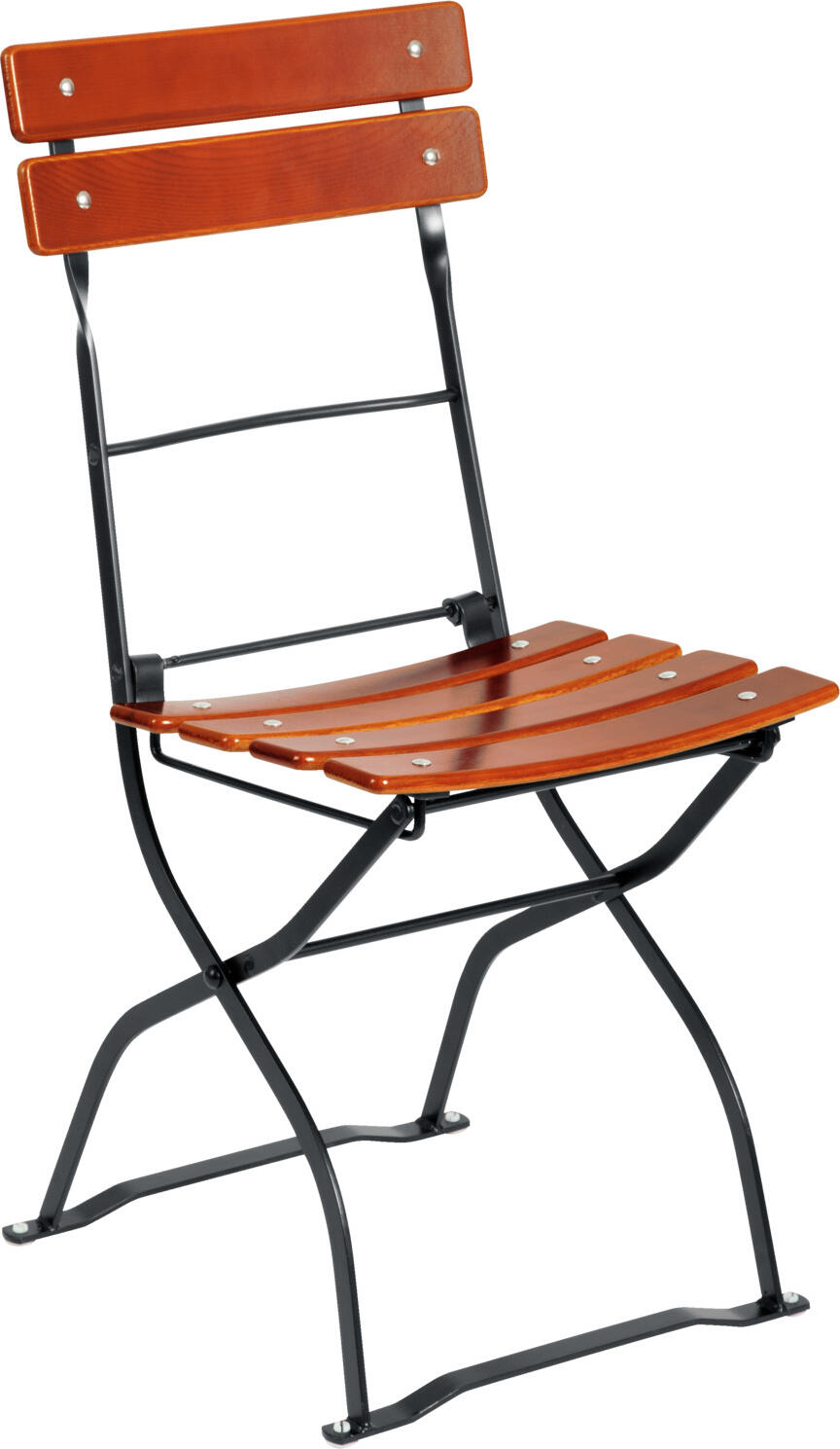 VEGA LUSINI Solutions GmbH Outdoor chair Bavaria Biergartenstuhl Bavaria Outdoor chair Bavaria; 41.5x49x88.5 cm (WxDxH); seat chestnut, base black; 2 piece / pack Biergartenstuhl Bavaria; 41.5x49x88.5 cm (BxTxH); Sitz kastanie, Gestell schwarz; 2 Stück / Pack Folding beer garden chair made of galvanized and powder-coated steel frame, seat and back made of pressure-impregnated, double thick-layer glazed ash wood. Includes floor-protecting plastic glides. Foldable, weatherproof and extremely robust. Suitable for outdoor use. Supplied assembled. Matching seat cushions and tables can be ordered at the same time. Klappbarer Biergartenstuhl aus galvanisch verzinktem und pulverbeschichtetem Stahlgestell, Sitz- und Rückenfläche aus druckimprägnierten, zweifach dickschichtlasierten Eschenholz. Inklusive bodenschonender Kunststoffgleiter. Klappbar, wetterfest und extrem robust. Für den Außenbereich geeignet. Lieferung erfolgt montiert. Passende Sitzkissen und Tische gleich mitbestellen.