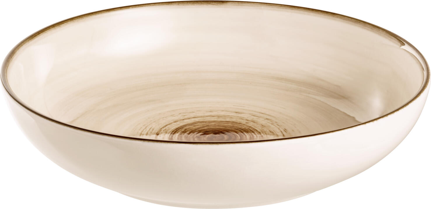 Set de 4 farfurii adanci VEGA Limaro, porțelan maro, diametru 21 cm, capacitate 1000 ml, design spiralat melc pictat manual, sigure la microunde si masina de spalat vase