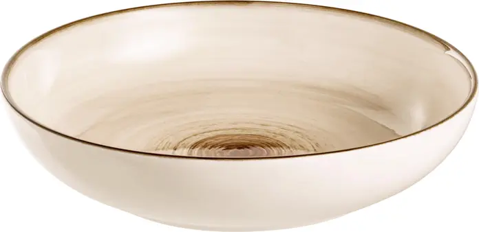 Set de 4 farfurii adanci VEGA Limaro, porțelan maro, diametru 21 cm, capacitate 1000 ml, design spiralat melc pictat manual, sigure la microunde si masina de spalat vase