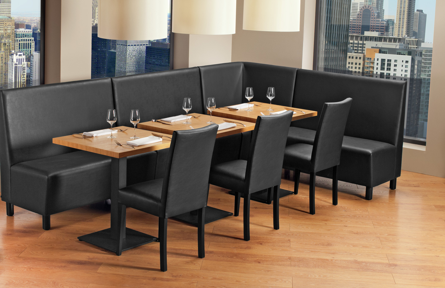 VEGA Elegance Upholstered Chairs Set of 2, Imitation Leather Black Seat, Wenge Solid Beech Wood Frame, Fire-Retardant, 46.5x51x95.5 cm