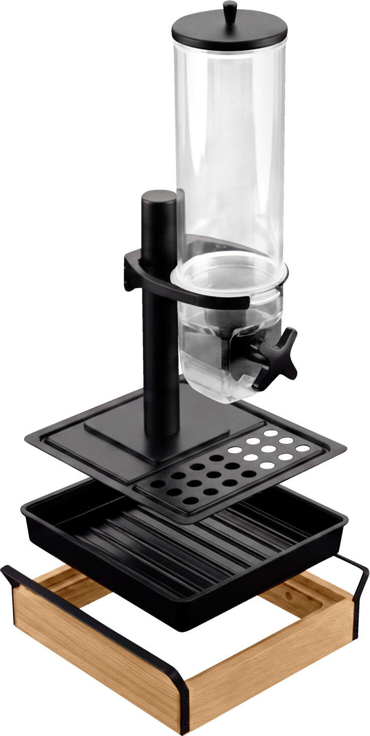VEGA Esino Muesli Dispenser, 4L Capacity, Tritan Shatterproof Container, Solid Oak Wood Base, GN 1/2 Standard, Stainless Steel Drip Tray