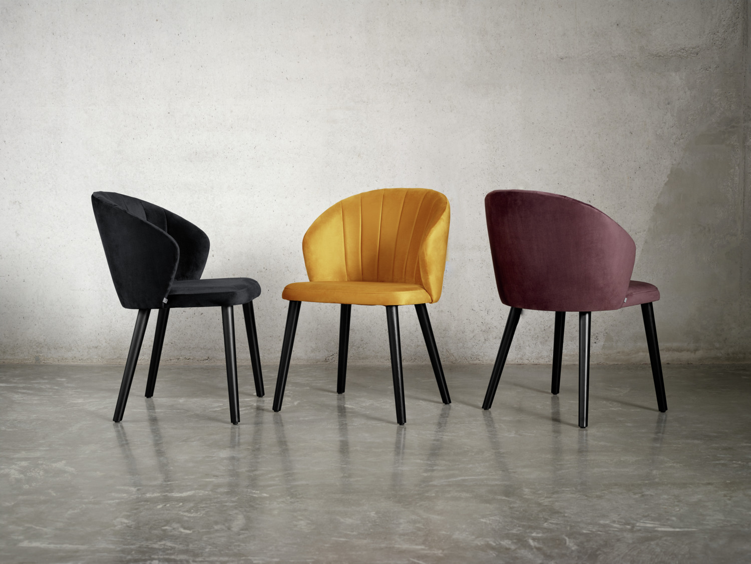 VEGA Ambrosia Upholstered Chair, Violet Velvet Fabric, Black Beech Wood Legs, Pipe Quilting, 54x59x82 cm, Fire Retardant