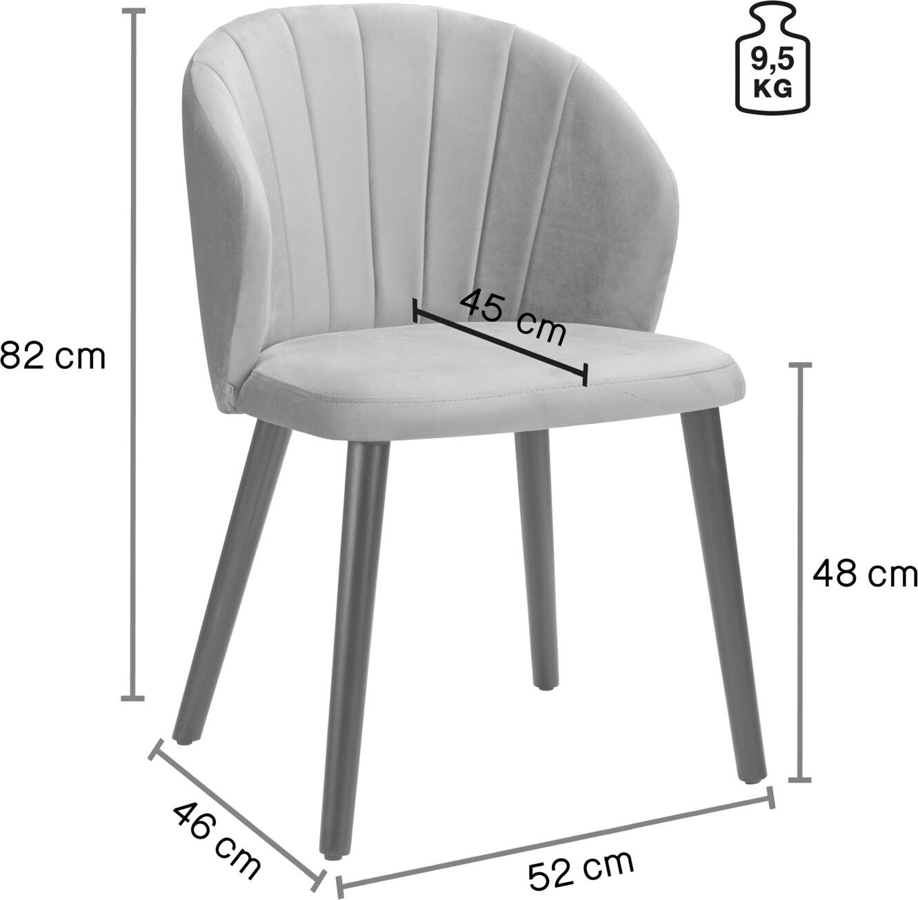 VEGA Ambrosia Upholstered Chair, Violet Velvet Fabric, Black Beech Wood Legs, Pipe Quilting, 54x59x82 cm, Fire Retardant