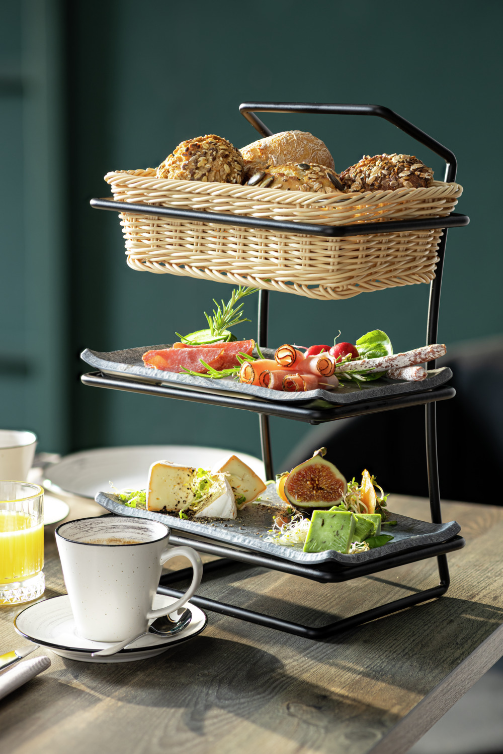 VEGA Clawson Buffet Platter, Grey Stone Look Melamine, Break Resistant, Dishwasher Safe, 26.5 x 16.2 x 2 cm