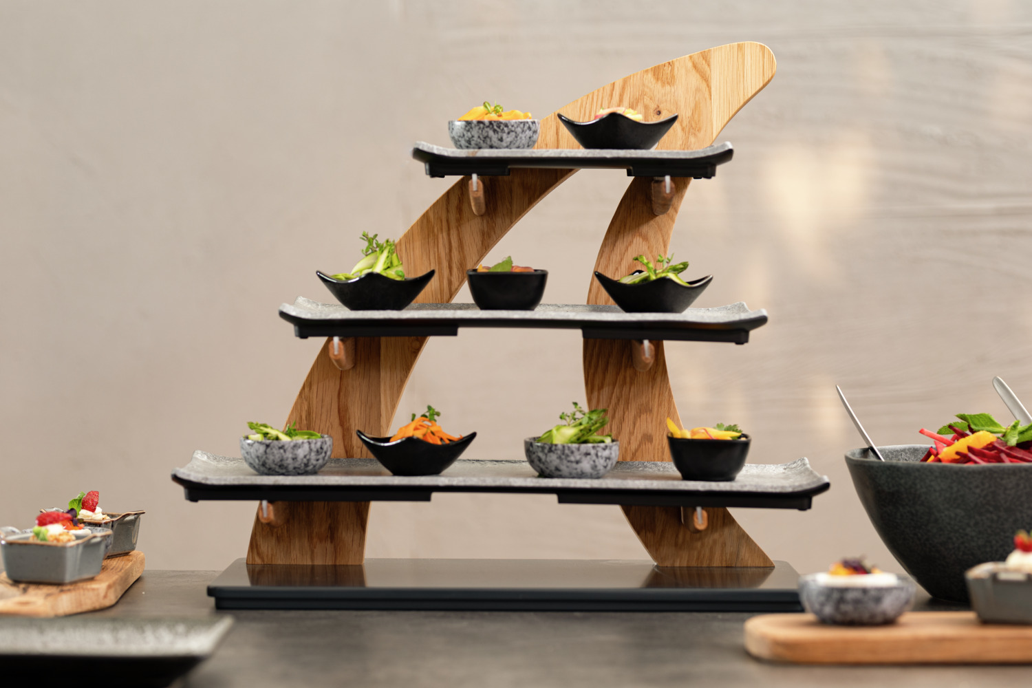 VEGA Clawson Buffet Platter, Grey Stone Look Melamine, Break Resistant, Dishwasher Safe, 26.5 x 16.2 x 2 cm