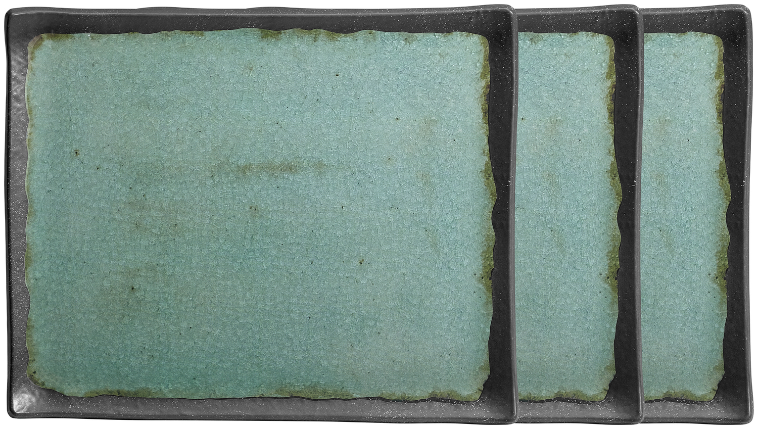 VEGA Dearborn Rectangular Buffet Platter Set of 3, Melamine Porcelain Look, GN 1/2, 32.5 x 26.5 x 2 cm, Turquoise, Break Resistant, Dishwasher Safe