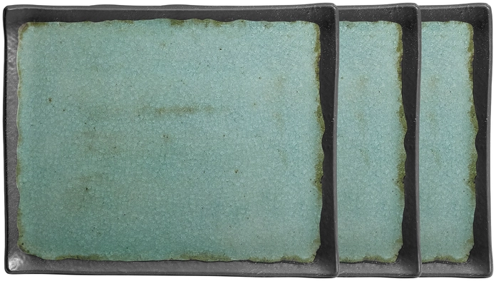VEGA Dearborn Rectangular Buffet Platter Set of 3, Melamine Porcelain Look, GN 1/2, 32.5 x 26.5 x 2 cm, Turquoise, Break Resistant, Dishwasher Safe