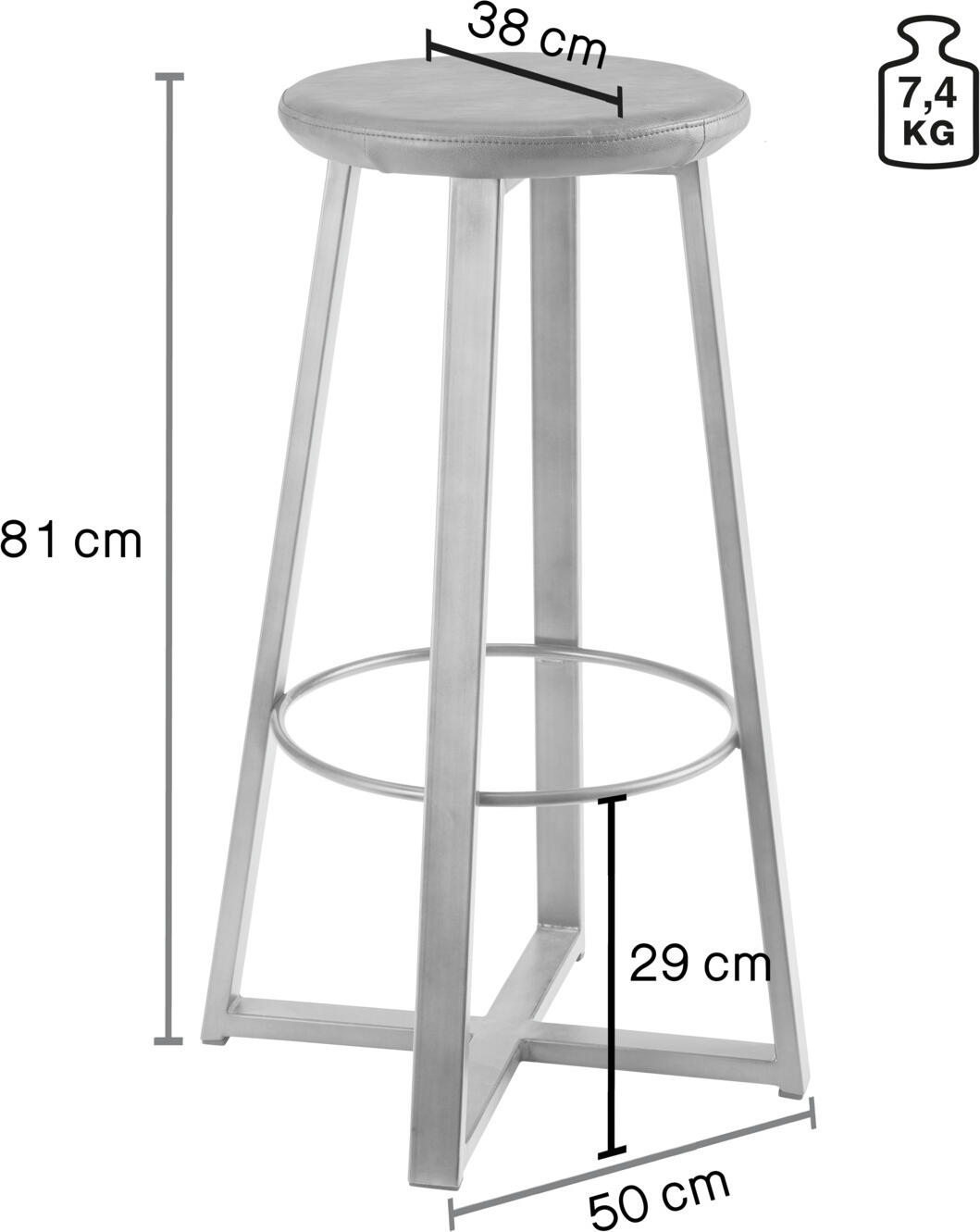 Scaun Bar VEGA Metalio, Scaun din Piele Ecologică, Cadru Otel Vopsit Electrostatic, Gri Vintage, 38x38x81 cm, Ignifug, Asamblat
