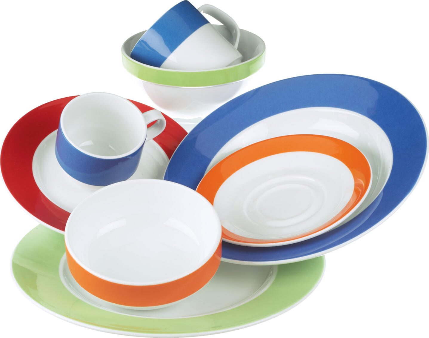 Pulsiva Multi-Color Deep Plate Set of 6, White Porcelain with Blue Rim, 23.5 cm Diameter, 350 ml Capacity, Dishwasher and Microwave Safe, Stackable