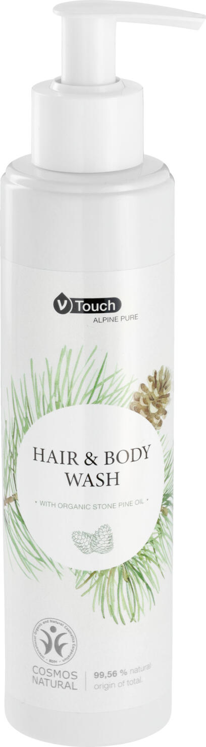 V-Touch LUSINI Solutions GmbH Hotel shampoo and shower gel Alpine Pure 2 in 1, pump dispen Hotel Shampoo und Duschgel Alpine Pure 2 in 1, Pumpspender Hotel shampoo and shower gel Alpine Pure 2 in 1, pump dispenser; 240 ml; cream white; 6 piece / pack Hotel Shampoo und Duschgel Alpine Pure 2 in 1, Pumpspender; 240 ml; cremeweiß; 6 Stück / Pack Harmonising, certified natural cosmetics V-Touch Alpine Pure hair and body care in one. The gently cleansing hair and body gel is suitable for all hair and skin types. With guaranteed genuine organic Swiss stone pine oil from certified organic farming. A spicy-tart Swiss stone pine fragrance ensures a long-lasting, relaxing care experience. The soothing properties provide gentle care for skin and hair and leave a feeling of freshness and purity.  Dermatologically tested and pH-neutral! The pump dispenser is made from 100% recycled material and is refillable, order a refill bottle now. Contents: 140 ml or 240 ml pump dispenser. Make it your product: V-Touch Alpine Pure item with customised label available from 200 pieces. Harmonisierende, zertifizierte Naturkosmetik V-Touch Alpine Pure Haar- und Körperpflege in einem. Das sanft reinigende Haar- und Körpergel ist für jeden Haar- und Hauttyp geeignet. Mit garantiert echtem BIO Zirben Öl aus kontrolliert biologischer Landwirtschaft. Ein würzig-herber Zirben Duft sorgt für ein lang anhaltendes entspanntes Pflegeerlebnis. Die wohltuenden Eigenschaften  dient der sanften Pflege für Haut und Haar und hinterlassen ein Gefühl von Frische und Reinheit.  Dermatologisch getestet und pH-neutral! Der Pumpspender ist aus 100 % recyceltem Material und nachfüllbaren, gleich Nachfüllflasche mitbestellen. Inhalt: 140 ml oder 240 ml Pumpspender. Machen Sie es zu Ihrem Produkt:  V-Touch Alpine Pure Artikel mit individuellem Etikett ab 200 Stück erhältlich