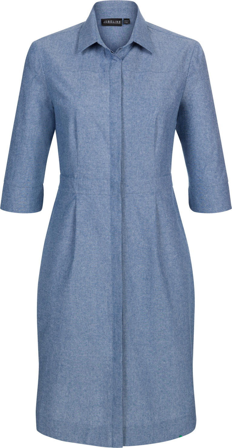 Jobeline Livia Professional HoReCa Dress, light-blue, Size 46, 65% Polyester 35% Cotton, Three-Quarter Sleeves, Concealed Snap Placket, Two Side Pockets, 99 cm Length