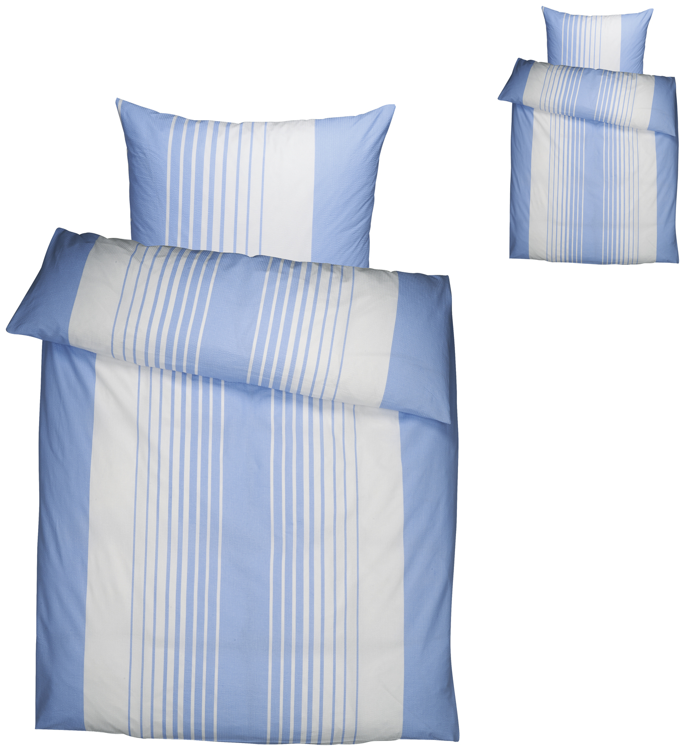 PULSIVA Memphis Seersucker Bedding Set, 100% Cotton, 135x200 cm Duvet Cover, 80x80 cm Pillowcase, Blue/White, Set of 4 Pieces