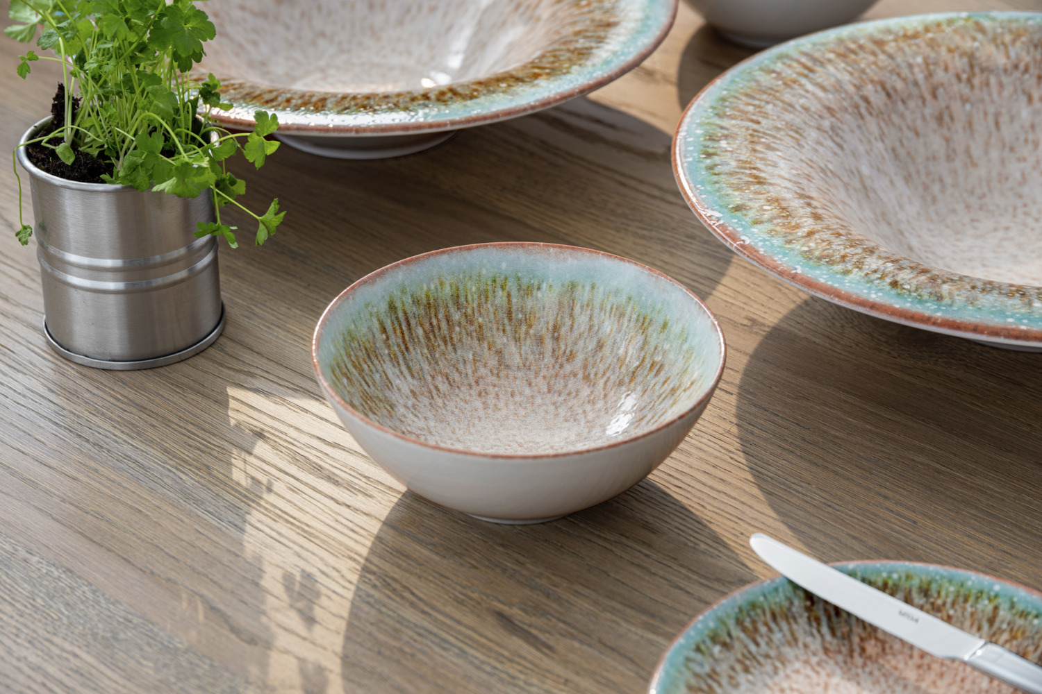 VEGA Mercury Porcelain Bowl Set of 6, Digital Print Design, 500 ml Capacity, 15 cm Diameter, Green/Brown, Microwave and Dishwasher Safe
