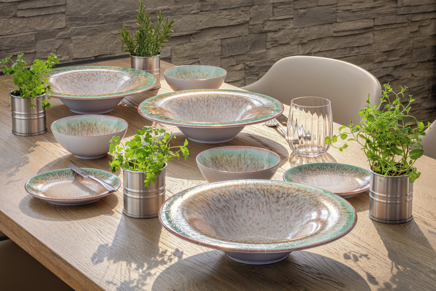 VEGA Mercury Porcelain Bowl Set of 6, Digital Print Design, 500 ml Capacity, 15 cm Diameter, Green/Brown, Microwave and Dishwasher Safe