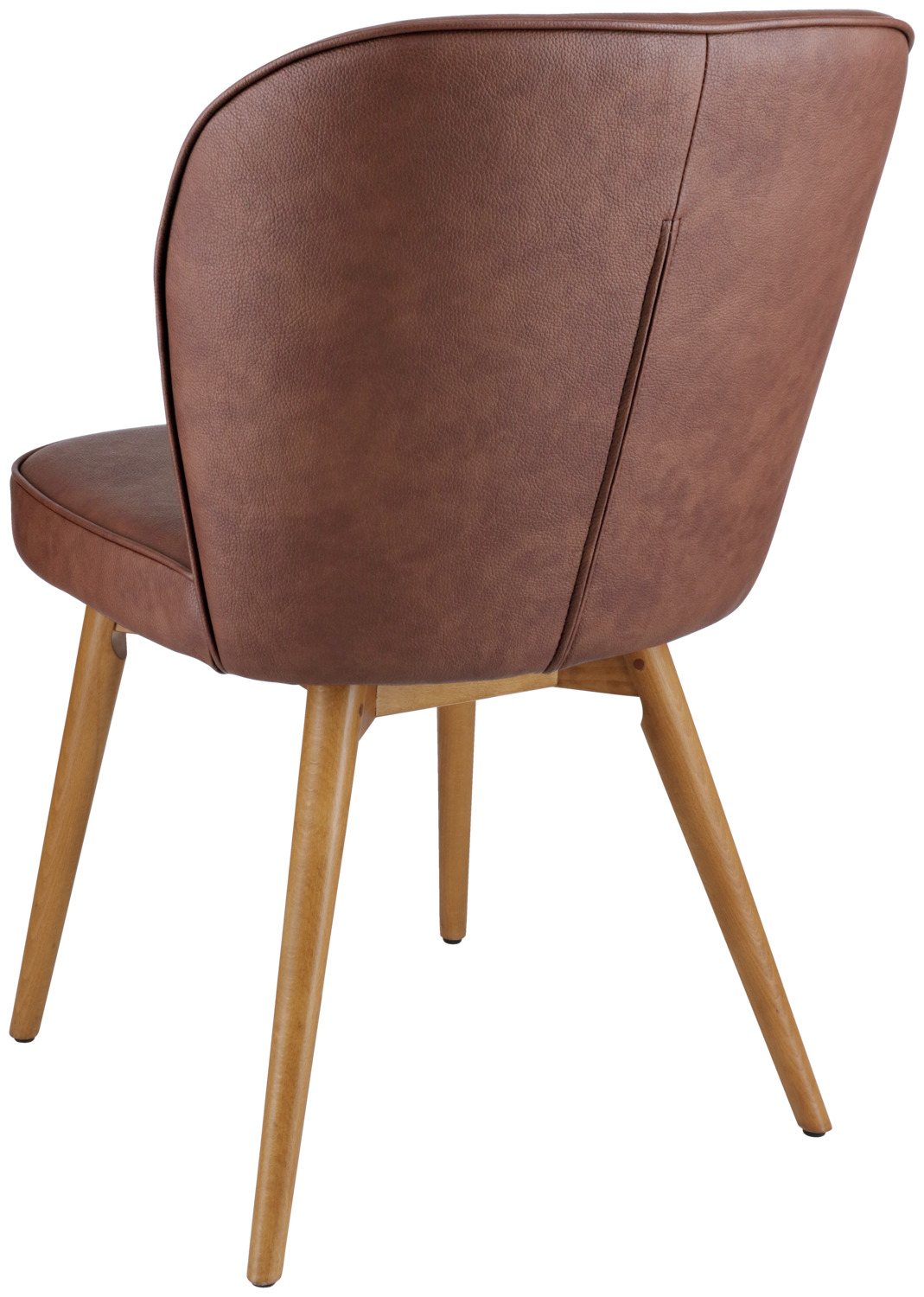 Set de 2 scaune tapitate VEGA Lian, cadru lemn fag masiv finisaj stejar, piele ecoretică maro ignifugă, 56x58x86 cm, pentru catering și conferințe