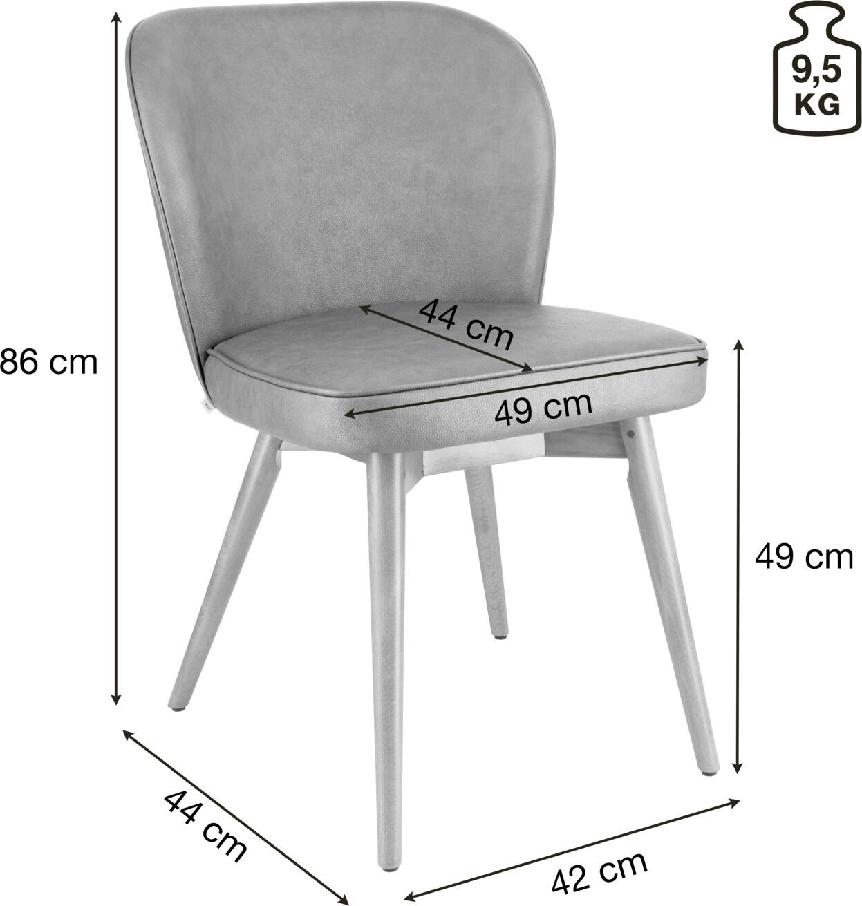 Set de 2 scaune tapitate VEGA Lian, cadru lemn fag masiv finisaj stejar, piele ecoretică maro ignifugă, 56x58x86 cm, pentru catering și conferințe