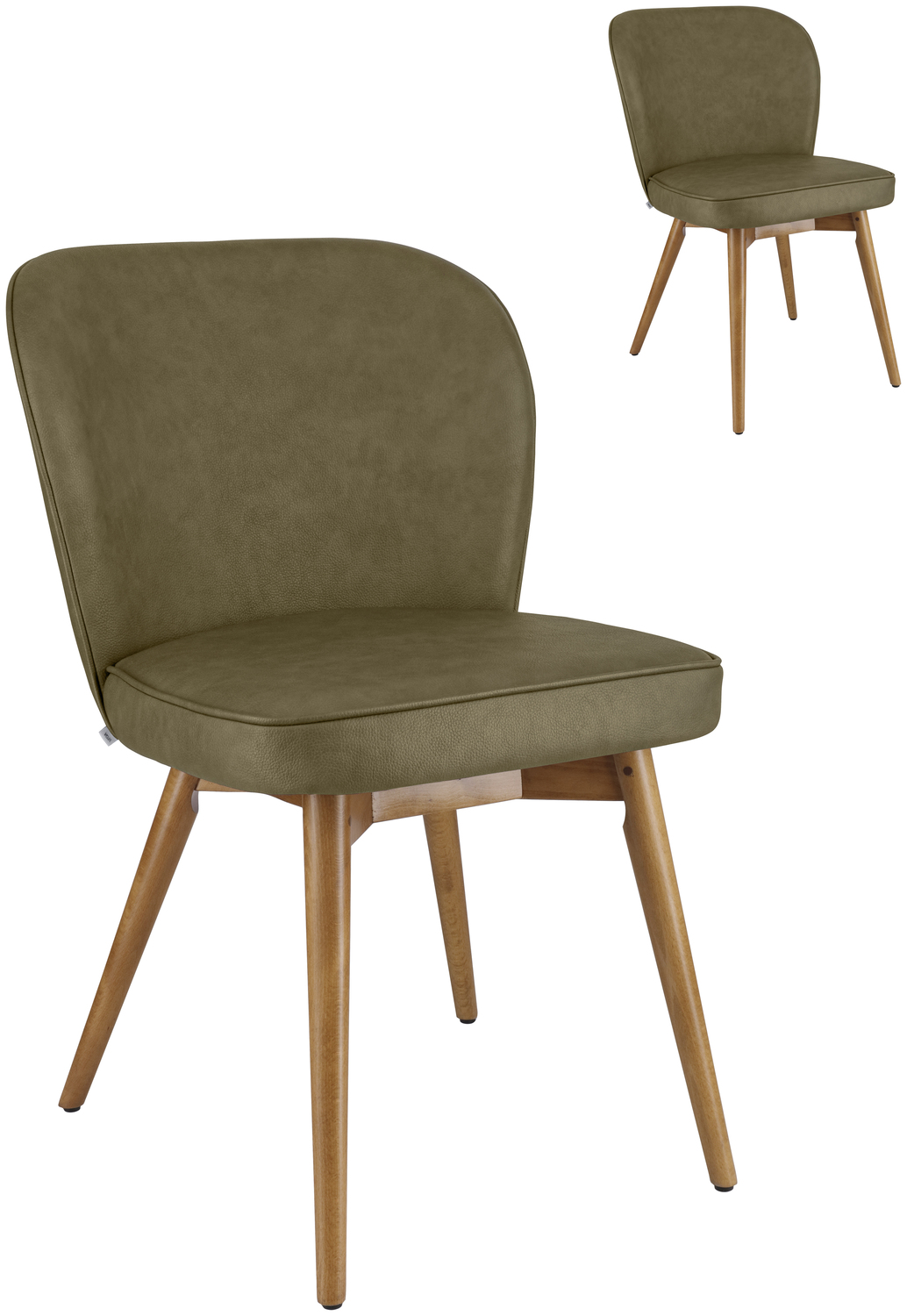 Set de 2 scaune tapitate VEGA Lian, cadru din lemn de fag masiv, imitatie piele oliva, 56x58x86 cm, ignifug, asamblate complet