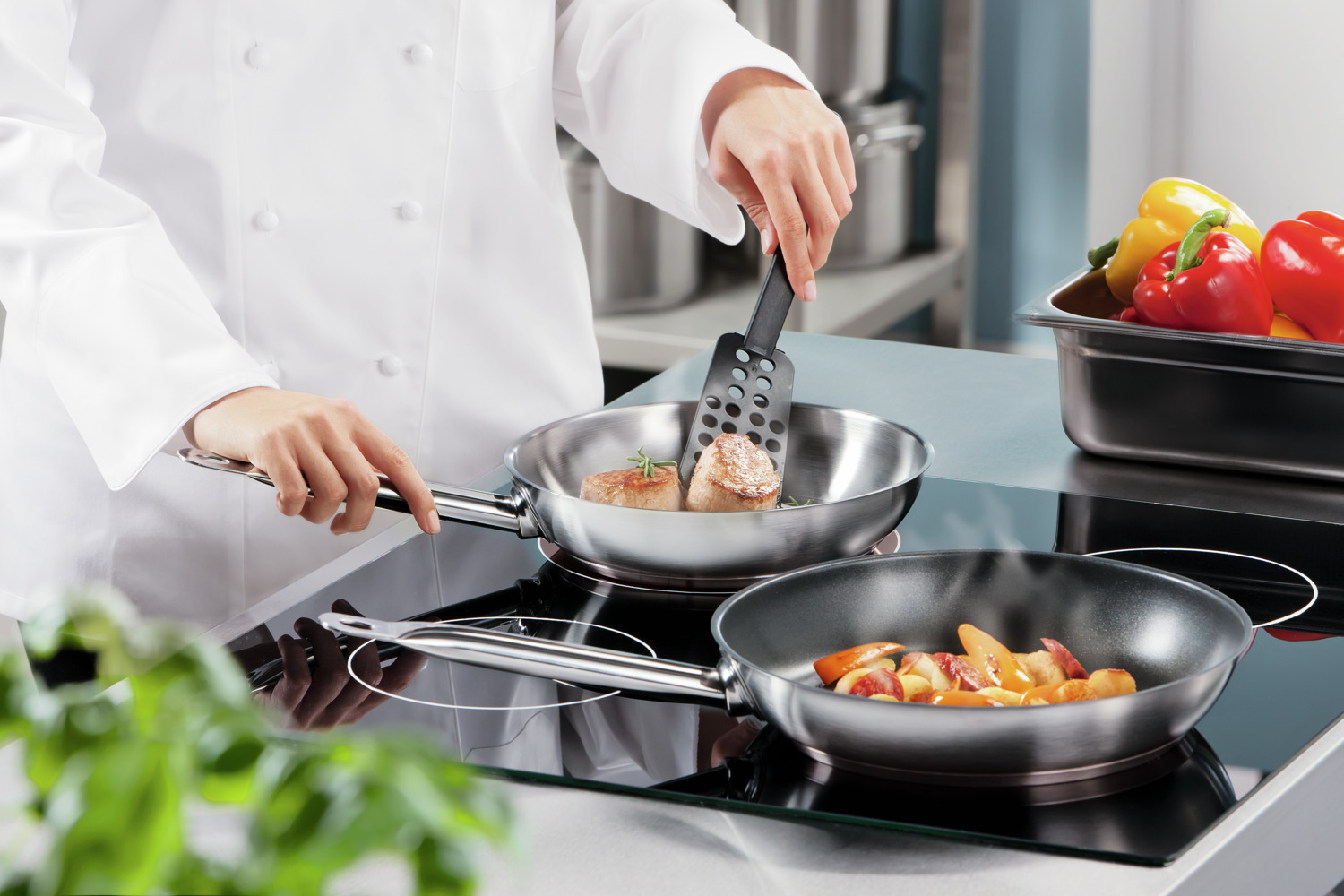 VEGA Uncoated Stainless Steel Frying Pan, 18/10 Stainless Steel, 24 cm Diameter, Energy-Saving Encapsulated Base, Ovenproof 300°C, Horeca Quality